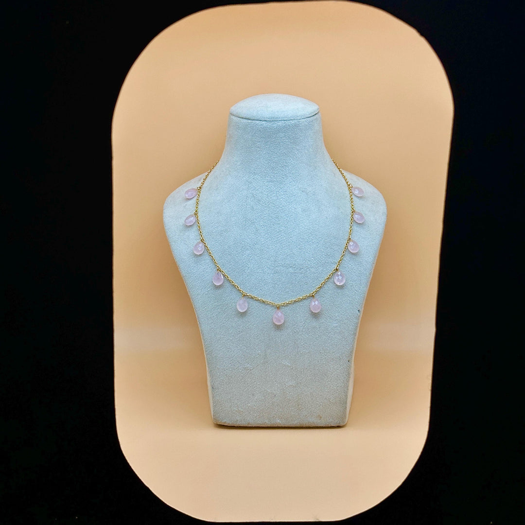 Natural Rose Quartz Pear Beads Necklace, Faceted Drop Chain Necklace, Natural Gemstone Chain Jewelry, Meditation & Healing Beads Necklace