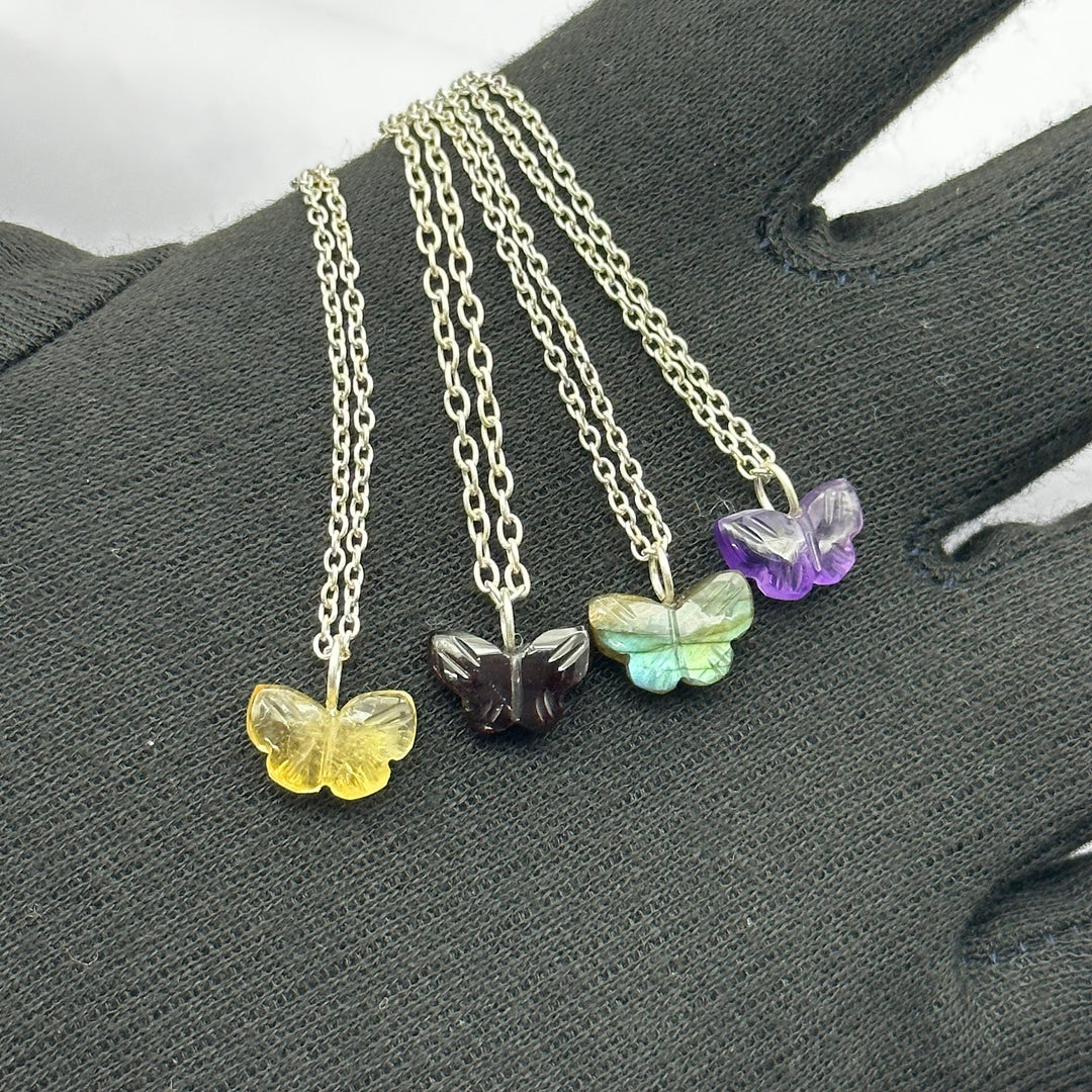 Dainty Butterfly Shape Gemstone Necklace, Butterfly Beads Necklace, Minimalist Silver Pendant Gift, Bridesmaid Jewelry, Gifts For Her
