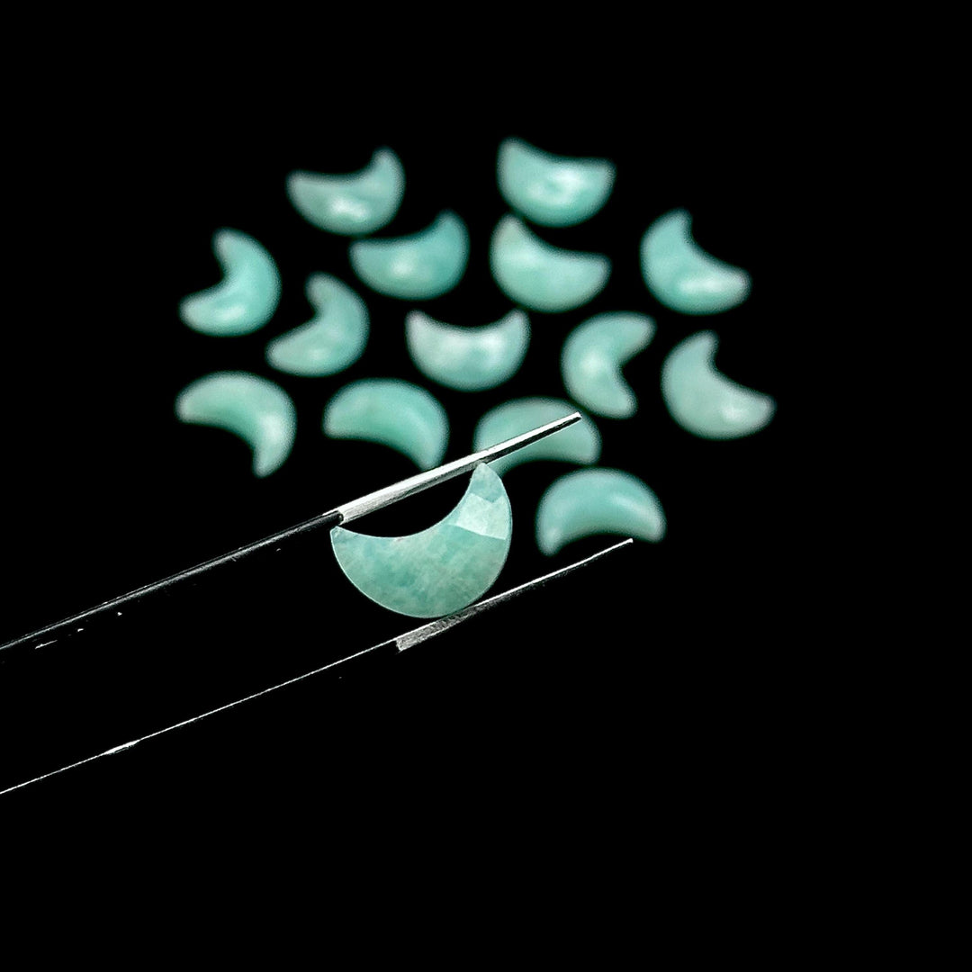 Mini Amazonite Carved Moon Shape Briolette's, Natural Amazonite Faceted Moon Shape Gemstone Beads, Hand Carved Moon Beads, Moon Charms 12 MM