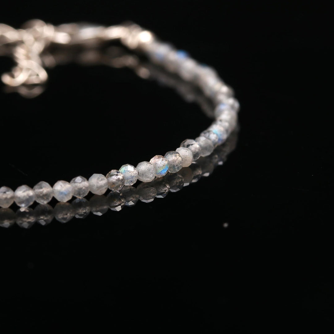 Natural Labradorite Beaded Bracelet, Faceted Labradorite Beads Bracelet, Gemstone Silver Bracelet/Anklet, Yoga & Meditation Bracelet, 2 MM