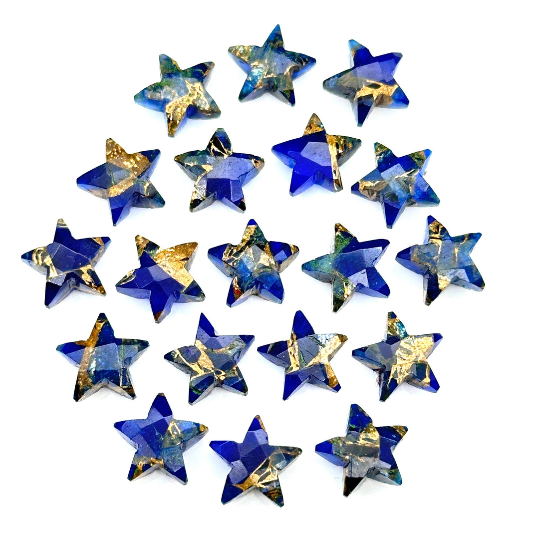 Dark Blue Copper Turquoise Star Shape Beads, Blue Turquoise Faceted Star Beads, Gemstone Carving Beads, Hand Carved Star Charms 10 MM