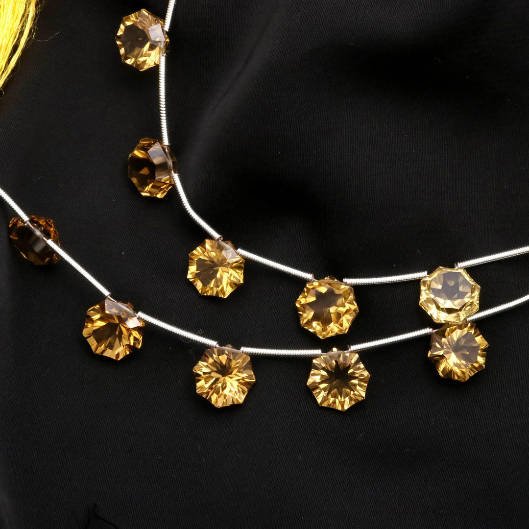 Natural Beer Quartz Round Concave Cut Shape Beads, 5 Pcs Strand, Round Flower Shape Beads for Jewelry Making