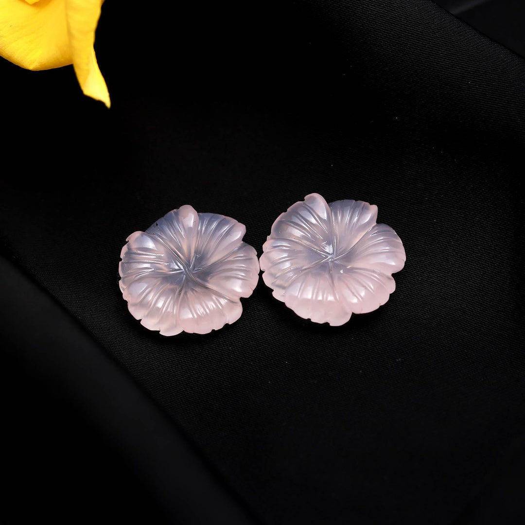 AAA Pink Chalcedony Overlapped Flower Shape Stone, Hand Carved Pink Chalcedony Flower Gemstone for Jewelry Making, 20 MM Crystal Gifts