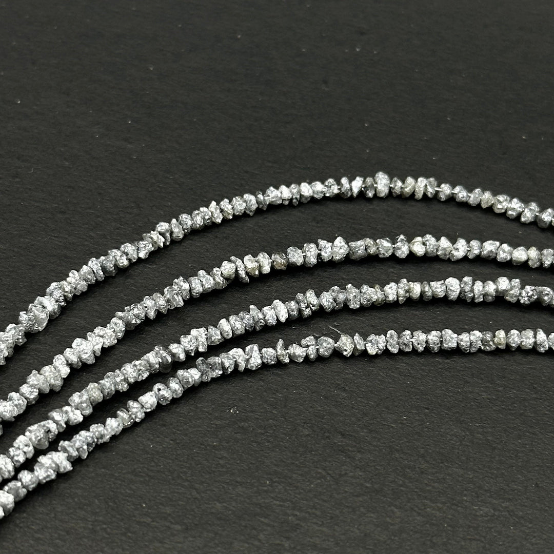Raw Grey Diamond Beads: 1-2mm Uncut Nuggets, 8/16 Inch Strand