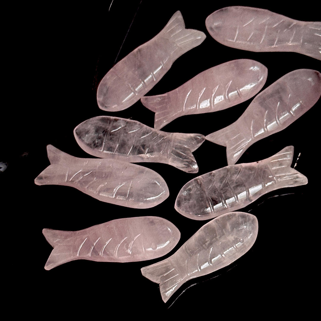 Natural Rose Quartz Handmade Fish Carving Beads, Pink Rose Quartz Healing Fish Shape Gemstones, 10X30 MM, Fish Charms For Jewelry Making