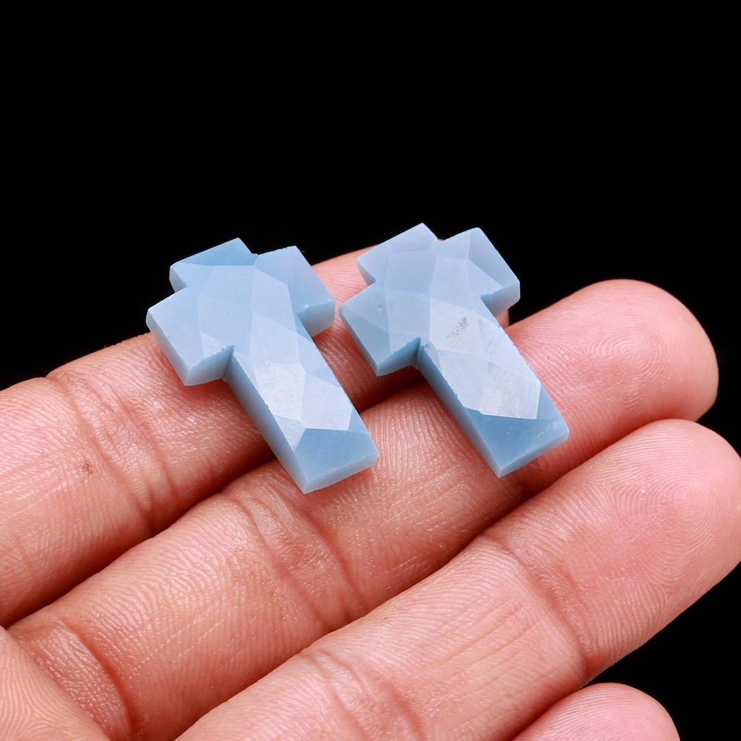 Blue Opal Hand Carved Cross Shape Gemstone, AAA Blue Opal Faceted Blue Opal Cross Beads, Healing Energy & Protection Beads