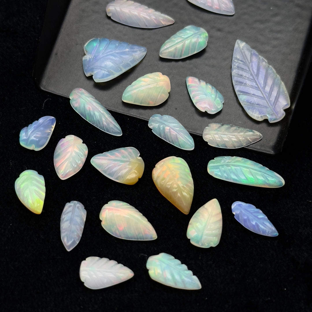 AAA+ Natural Ethiopian Opal Leaf Shape Beads, Carved Fire Opal Leaves, Loose Welo Opal Gemstone Beads For Jewelry, 4X9 - 7X12 MM Approx.