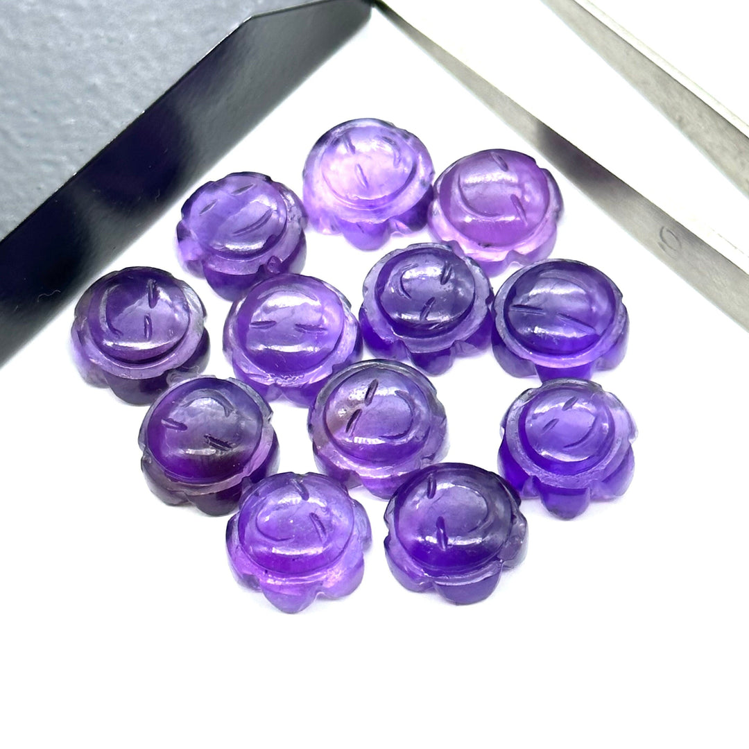 2,3,4,5 pcs 100% Natural purple amethyst Fancy Shape Carved Gemstone, Loose Gemstone, sunflower Shape Gemstone, Carved Gemstone 12 mm