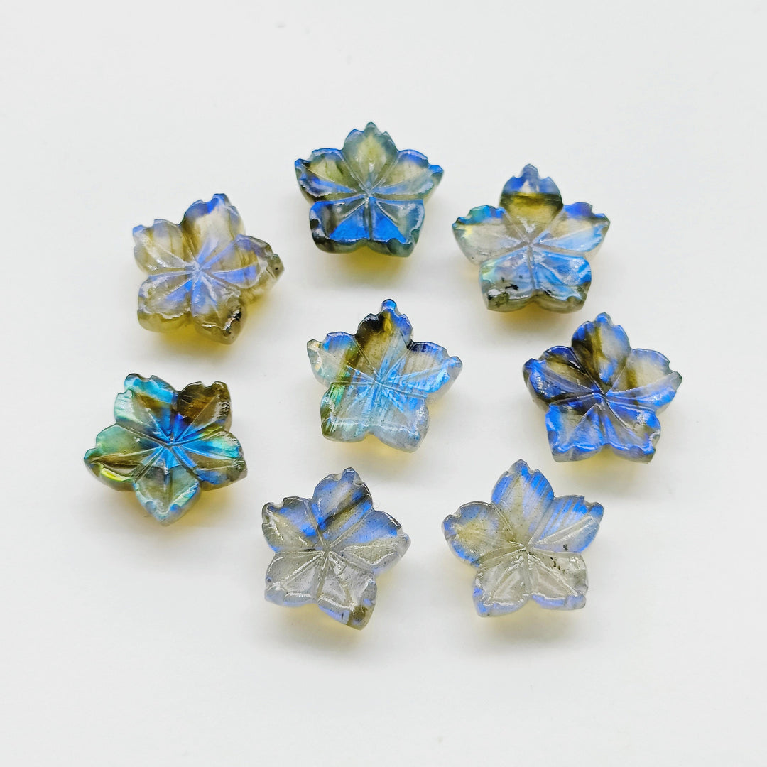 2,3,4,5pcs 100% Natural labradorite Flower Shape Carved Gemstone, Flower Shape Carving, Carved Gemstone For Jewlery 14 mm