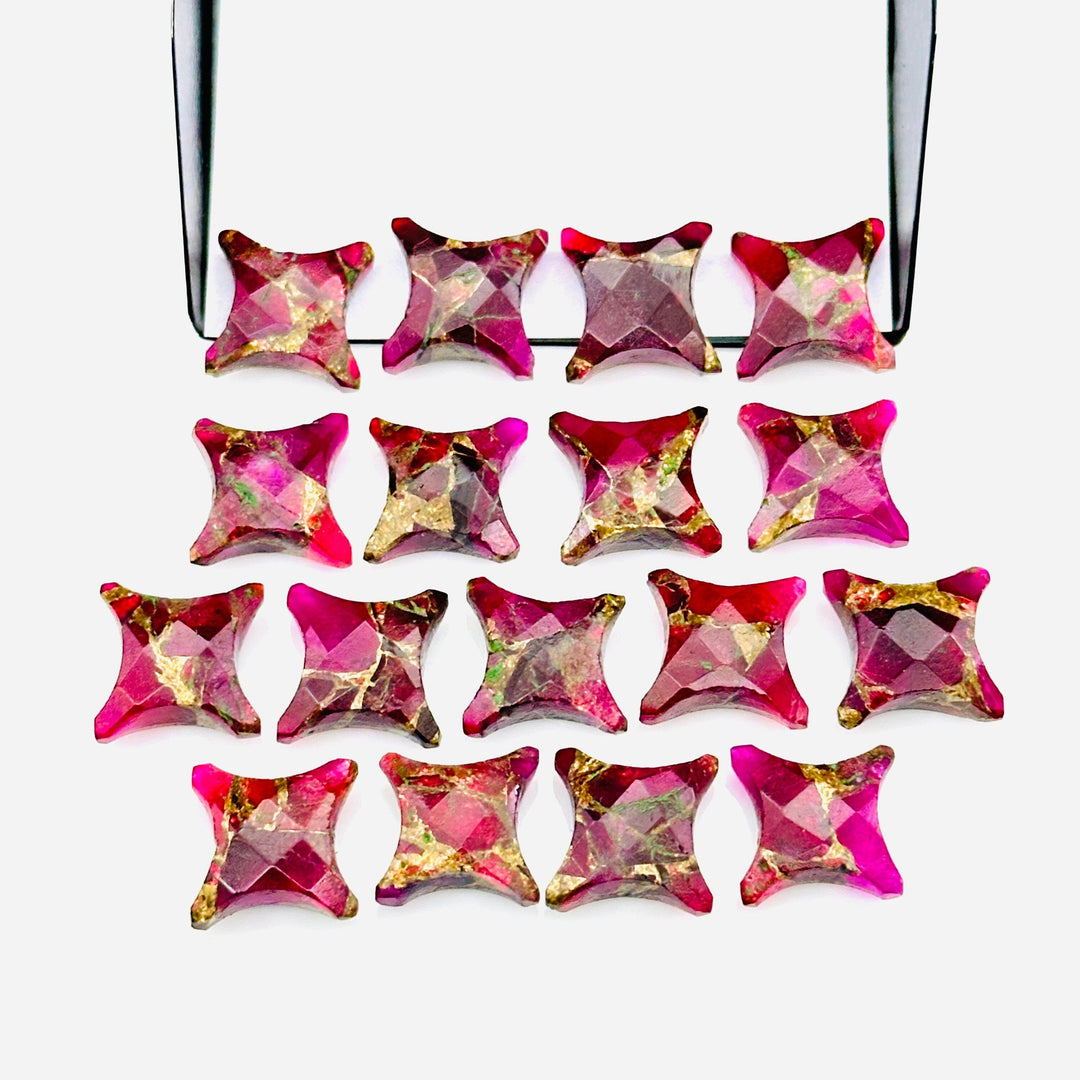 Hot Pink Mohave Turquoise Ninja Star Shape Beads, Carving Beads, Copper Hot Pink Turquoise Gemstones, 11X15 MM Jewelry Making Charms Beads