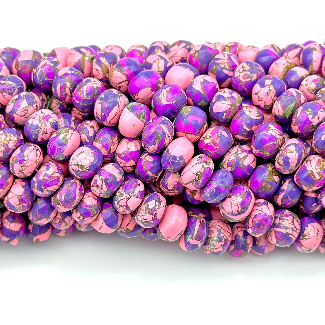 Purple Pink Copper Turquoise Beads, Copper Tuquoise Smooth Rondelle Beads, 8-10 mm, 4 Inch Line, Wholesale Beads, Jewelry Making Beads