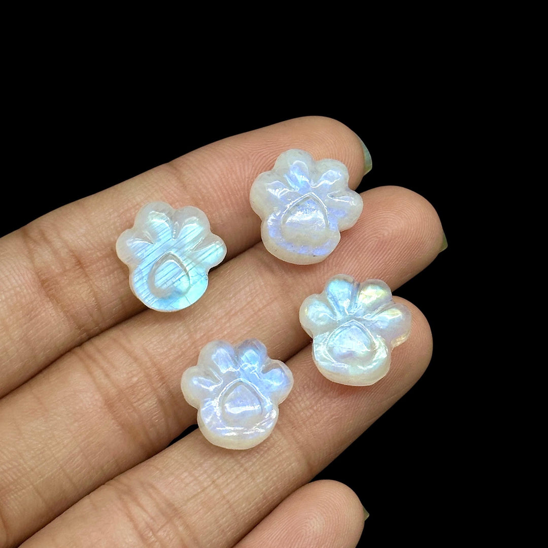 Tiny Rainbow Moonstone Dog Paw, AAA+ Gemstone Paw Carving, 13 MM Paw Charm, Flashy Dog Paws for Jewelry & Craft Making Gift For Animal Lover