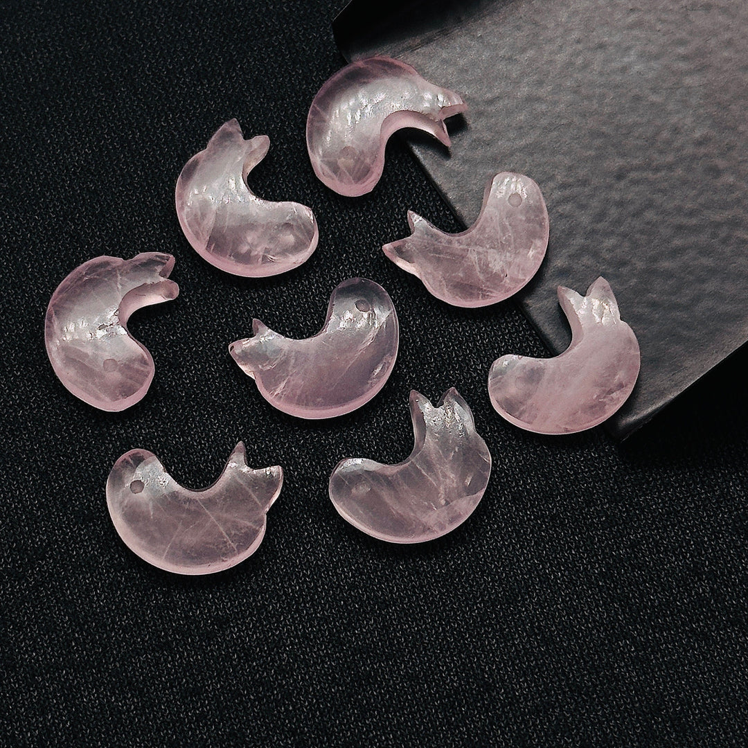 Natural Rose Quartz Dolphin Carving, Hand Carved Dolphin Shape Gemstone, 15 MM, Feminine Energy Fish Charm Healing Crystal, Carved Beads