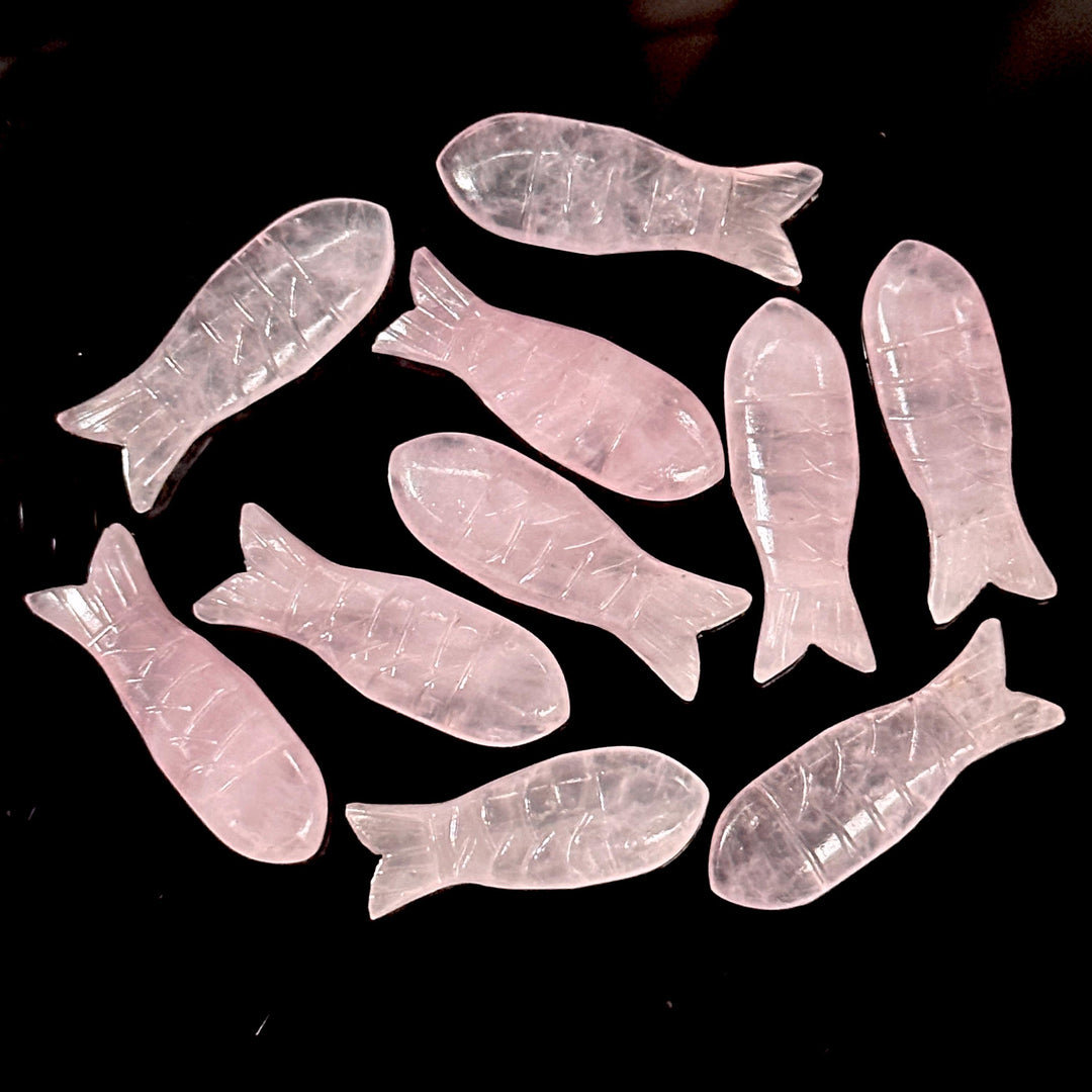 Natural Rose Quartz Handmade Fish Carving Beads, Pink Rose Quartz Healing Fish Shape Gemstones, 10X30 MM, Fish Charms For Jewelry Making