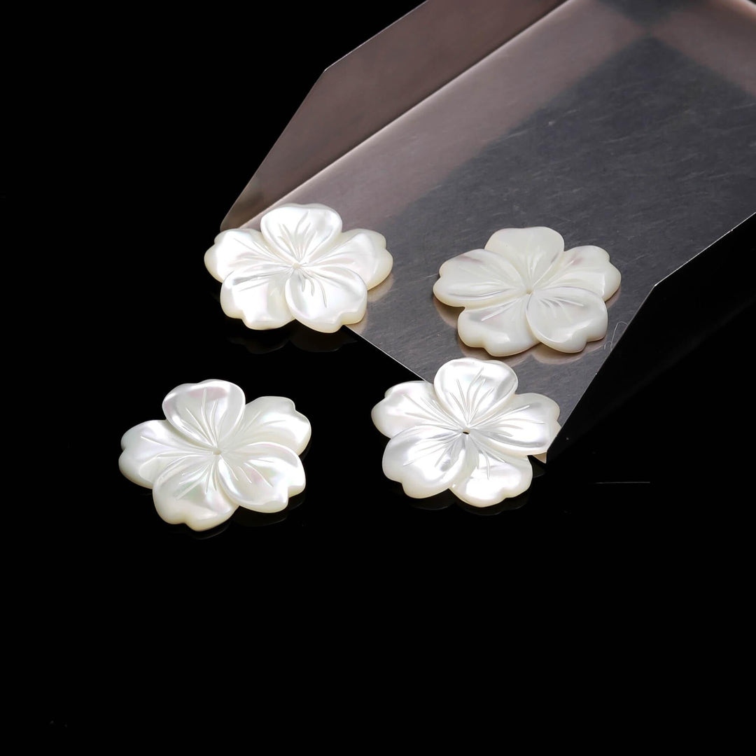 1 Pc White Pearl Flower Shape Carved Beads, Natural Mother of Pearl Flower Shape Gemstone, Carved Flowers Beads, 23 MM, Center Drill