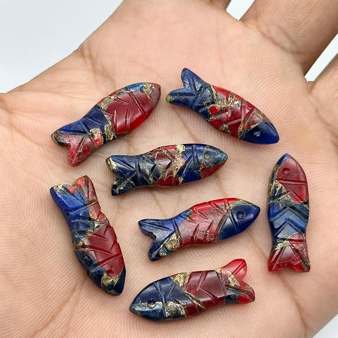 Rare Blue Red Copper Turquoise Fish Shape Gemstone, AAA Turquoise Fish Shape Beads, Crystals Fish for Jewelry Making, Fish Charms, 23X9 MM