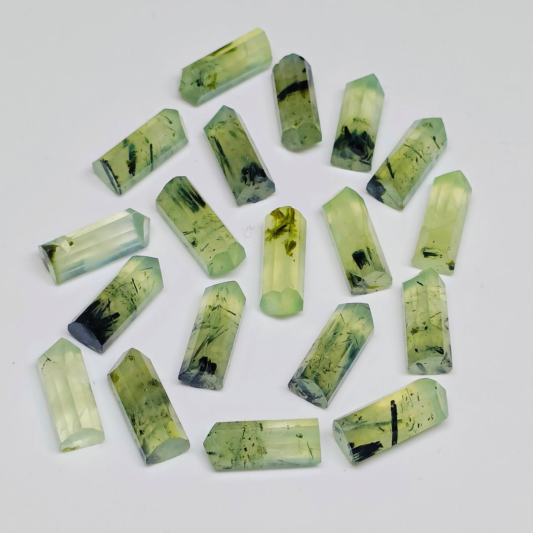 Natural Prehnite Faceted Pencil Gemstone: Jewelry Making (15X6 mm)