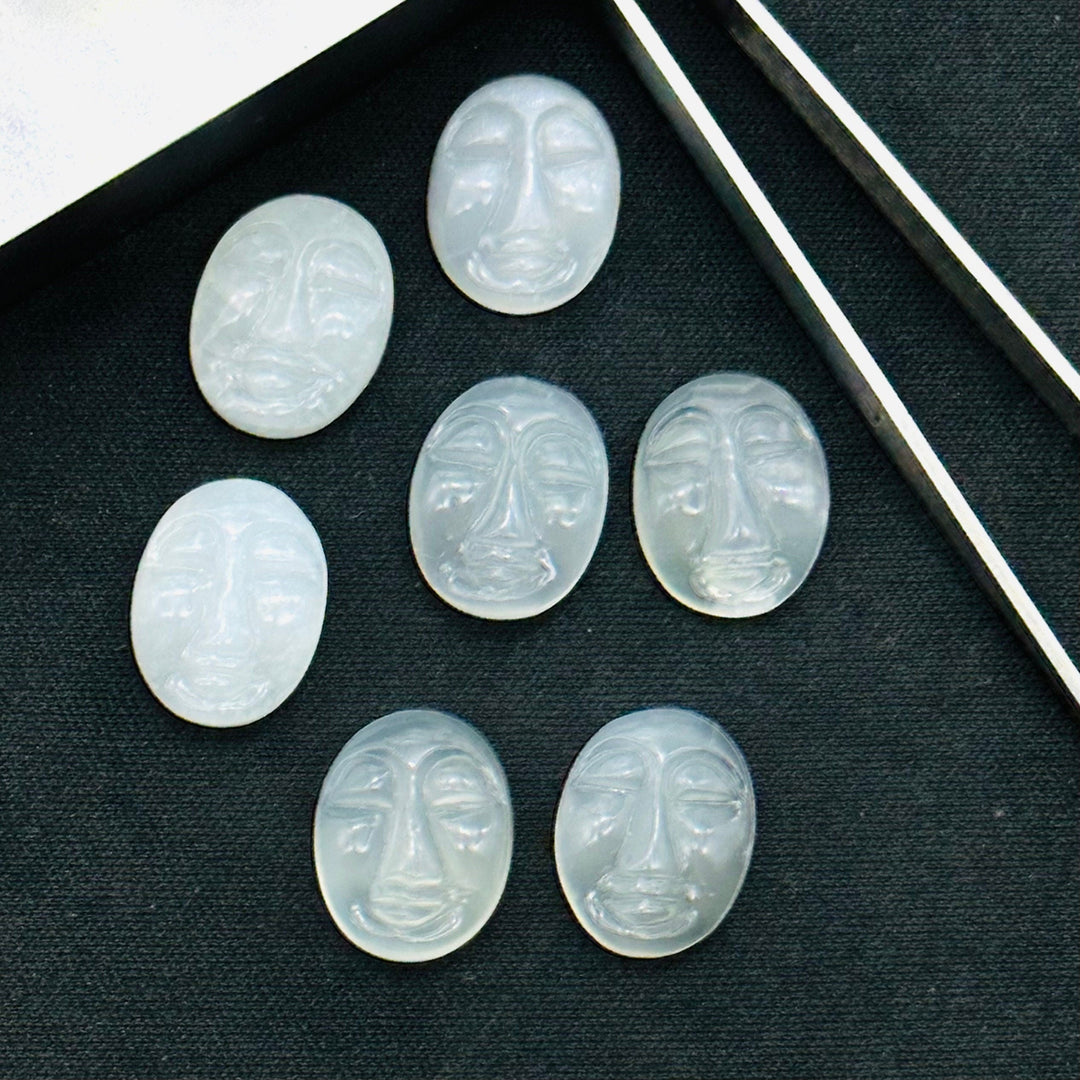 1,2,3,4,5 Pcs Natural white moonstone oval face Shape Carving, Hand carved fancy shape Gemstone, carved Gemstone jewelry Making,18X14 mm