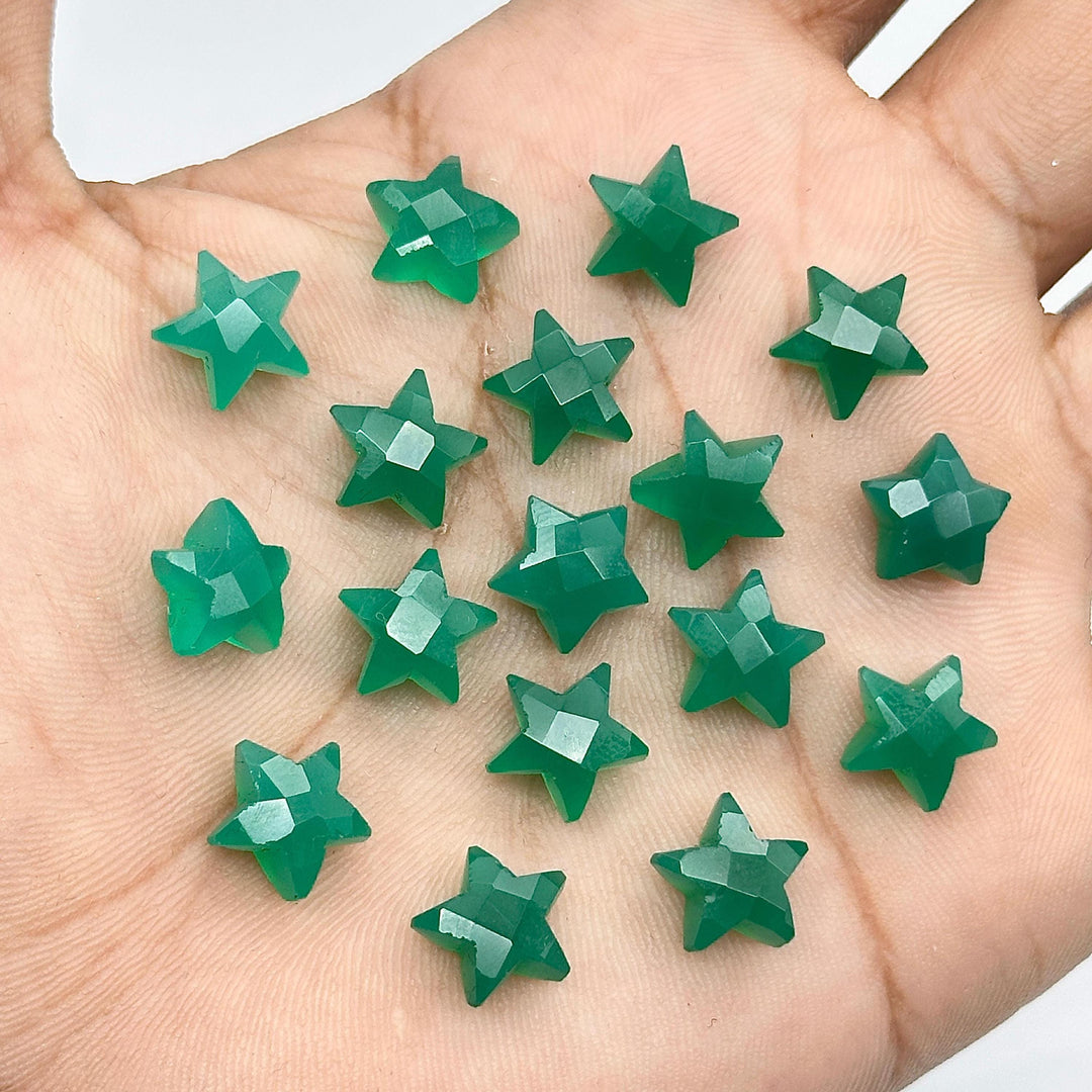 Natural Green Onyx Star Shape Briolettes, Green Onyx Hand Carved Faceted Star Shape Beads, Loose Star Charm Beads for Jewelry Making, 10 MM
