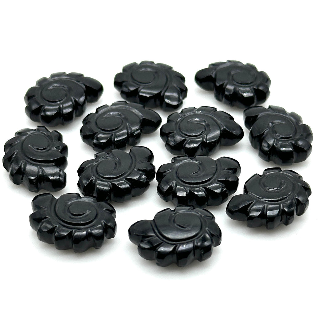 Natural Black Onyx Carved Shell Beads, Hand Carved Snail Shell Shape Gemstone, Seashell Charm, 16 MM Seashell Beads For Jewelry Making
