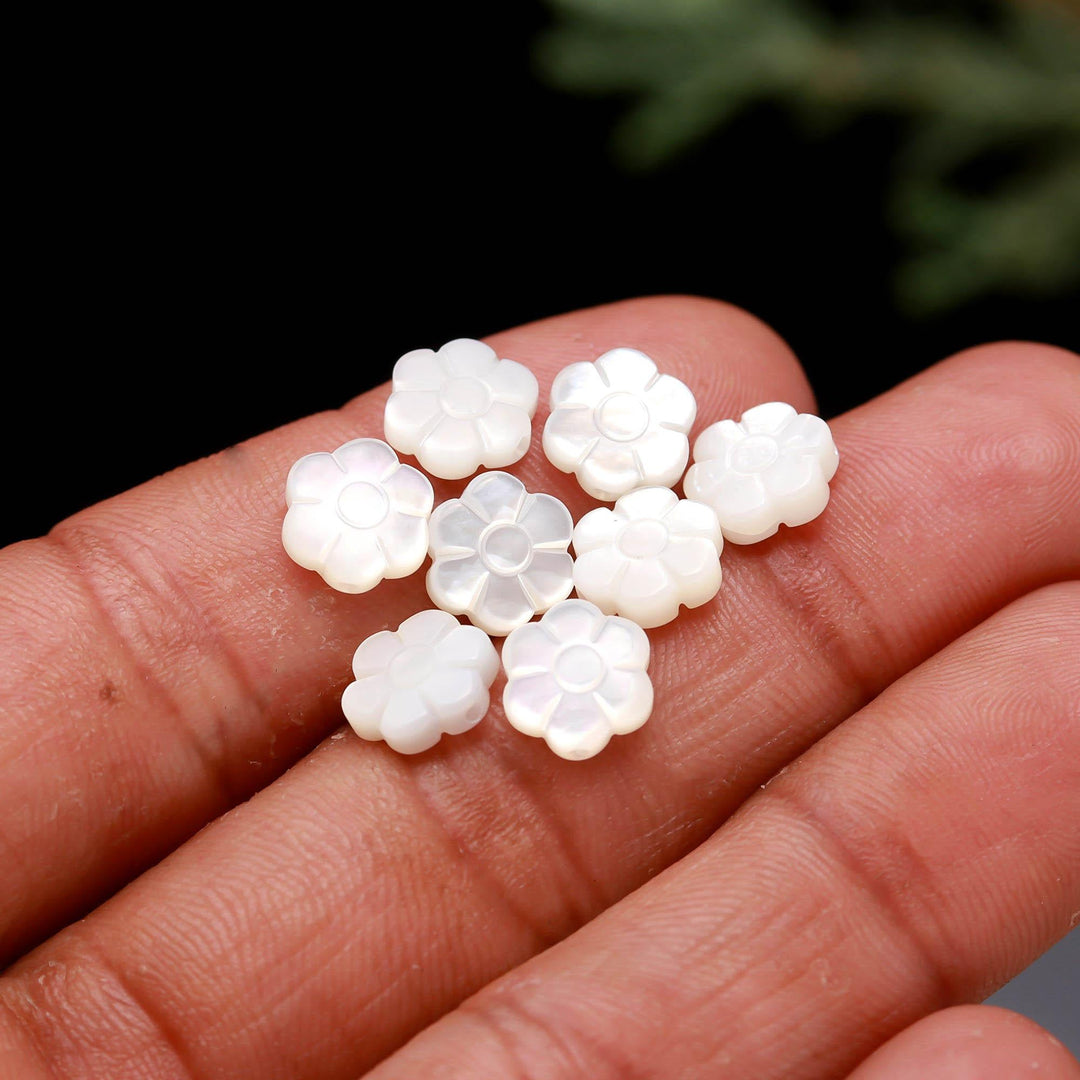 Mother of Pearl Carved Flower Shape Beads for Jewelry Making, Luster Pearl Flower Charms, 8 MM