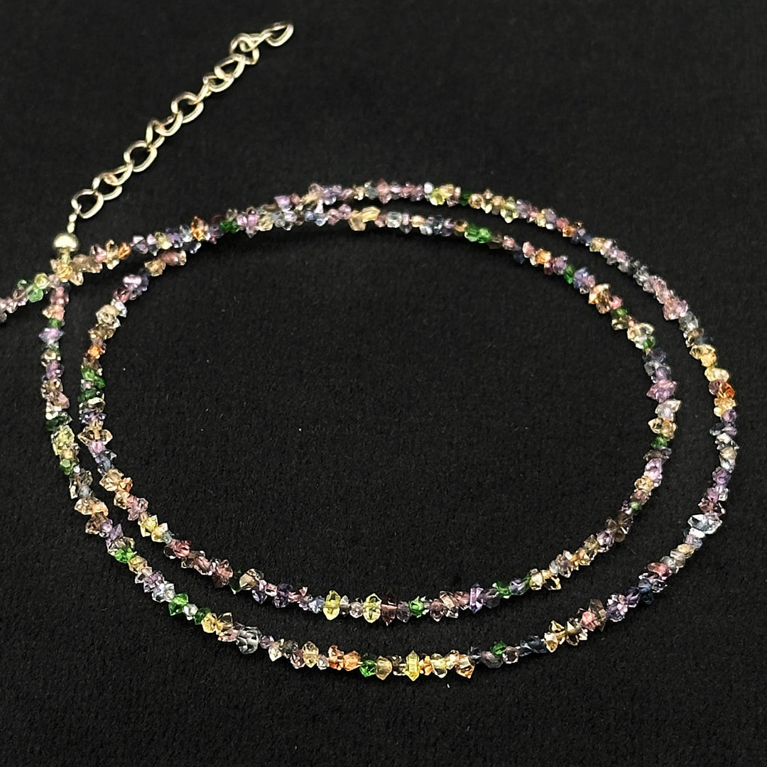Herkimer Diamond Necklace: Raw Gemstone Beads, Sterling Silver (16 inches)