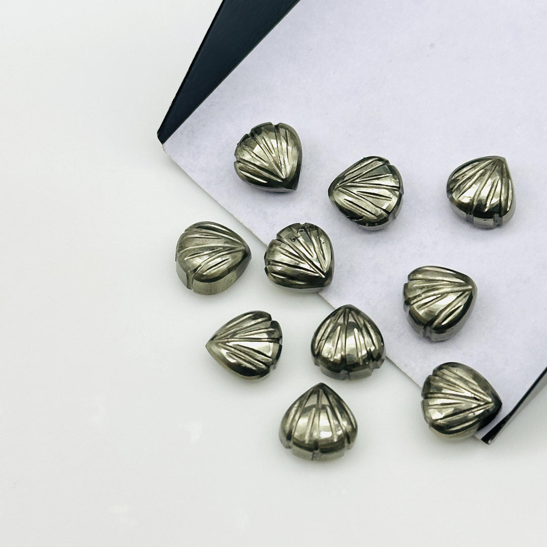 Hand Carved Pyrite Shell Beads: 8mm Gemstone Charms