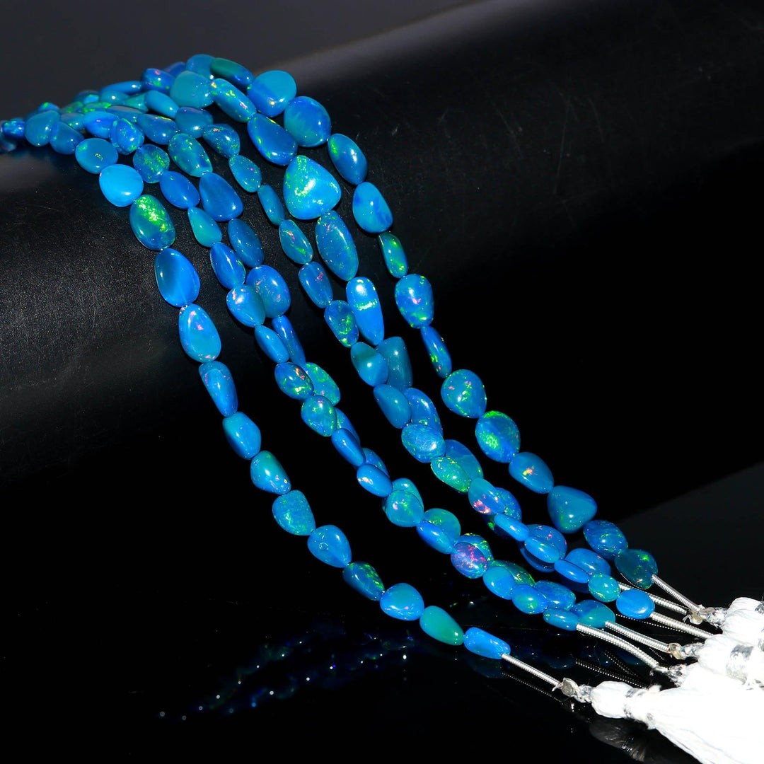 Blue Ethiopian Opal Tumble Shape Beads, Multi Fire Blue Ethiopian Opal Nuggets Shape Beads, 5-7 MM, 6-9 MM, 6 Inch Strand