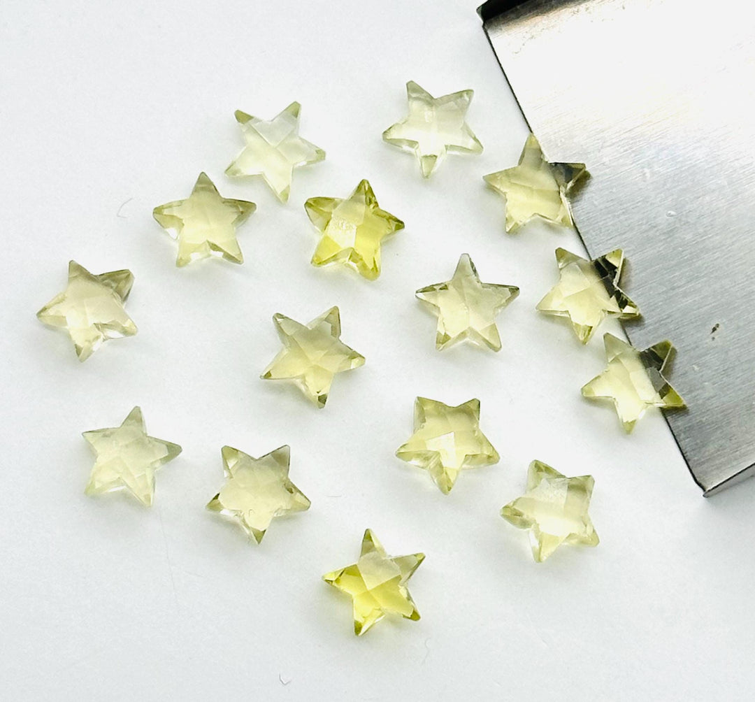 Natural Lemon Quartz Star Shape Beads, Faceted Stars Shape Briolettes Beads for Jewelry Making, Loose Lemon Stars, 8 MM Mini Star Charms