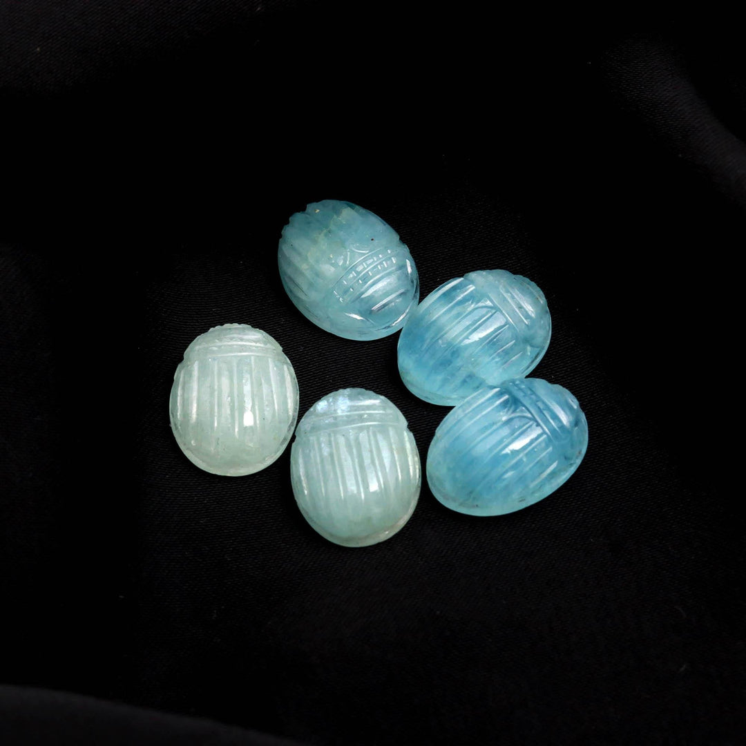 Natural Aquamarine Scarab Carved Gemstone, Fancy Shape Scarab Carving, Insect Beads, 16X12 MM, Home Decor Crystals, Reiki Healing