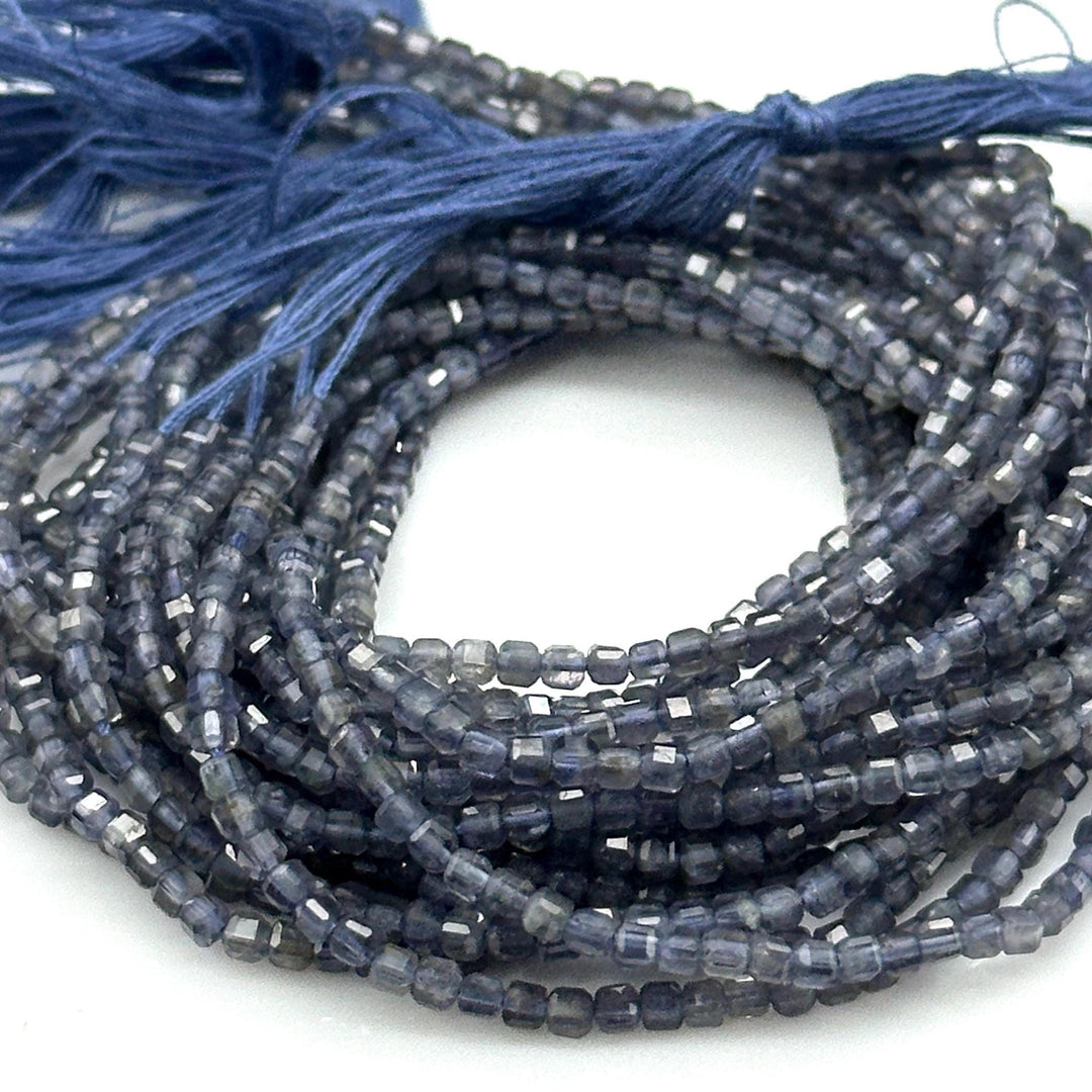 Natural Iolite Box Shape Beads, 3 MM Blue Iolite Gemstone Beads, 13 Inches Iolite Cube Shape Faceted Loose Beads Strand for Jewelry Making