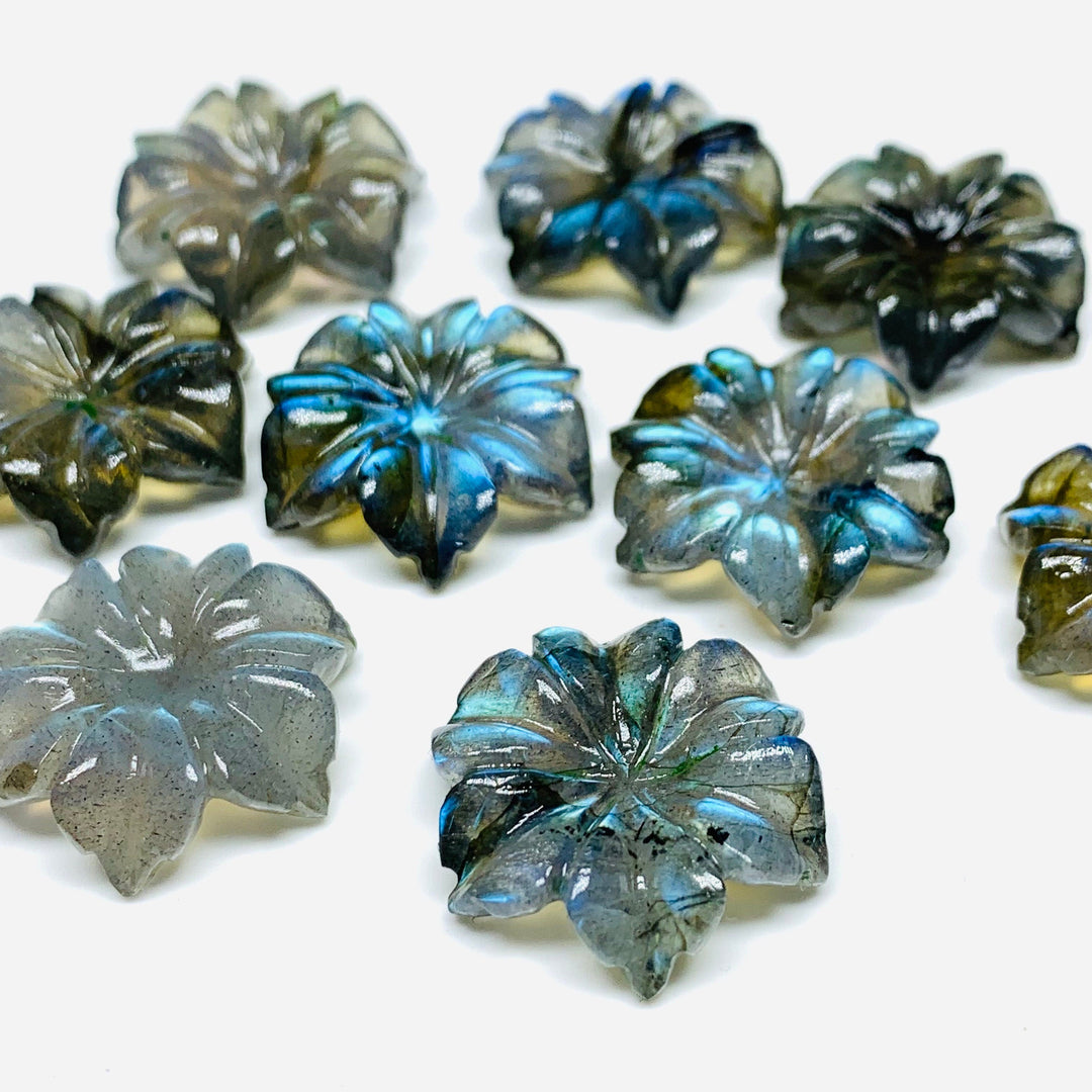 1,2,3,4,5 100% Natural Labradorite Flower Shape Carved Gemstone, Flower Shape Carving, Carved Gemstone For Jewellery 19 mm