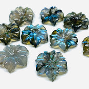 1,2,3,4,5 100% Natural Labradorite Flower Shape Carved Gemstone, Flower Shape Carving, Carved Gemstone For Jewellery 19 mm