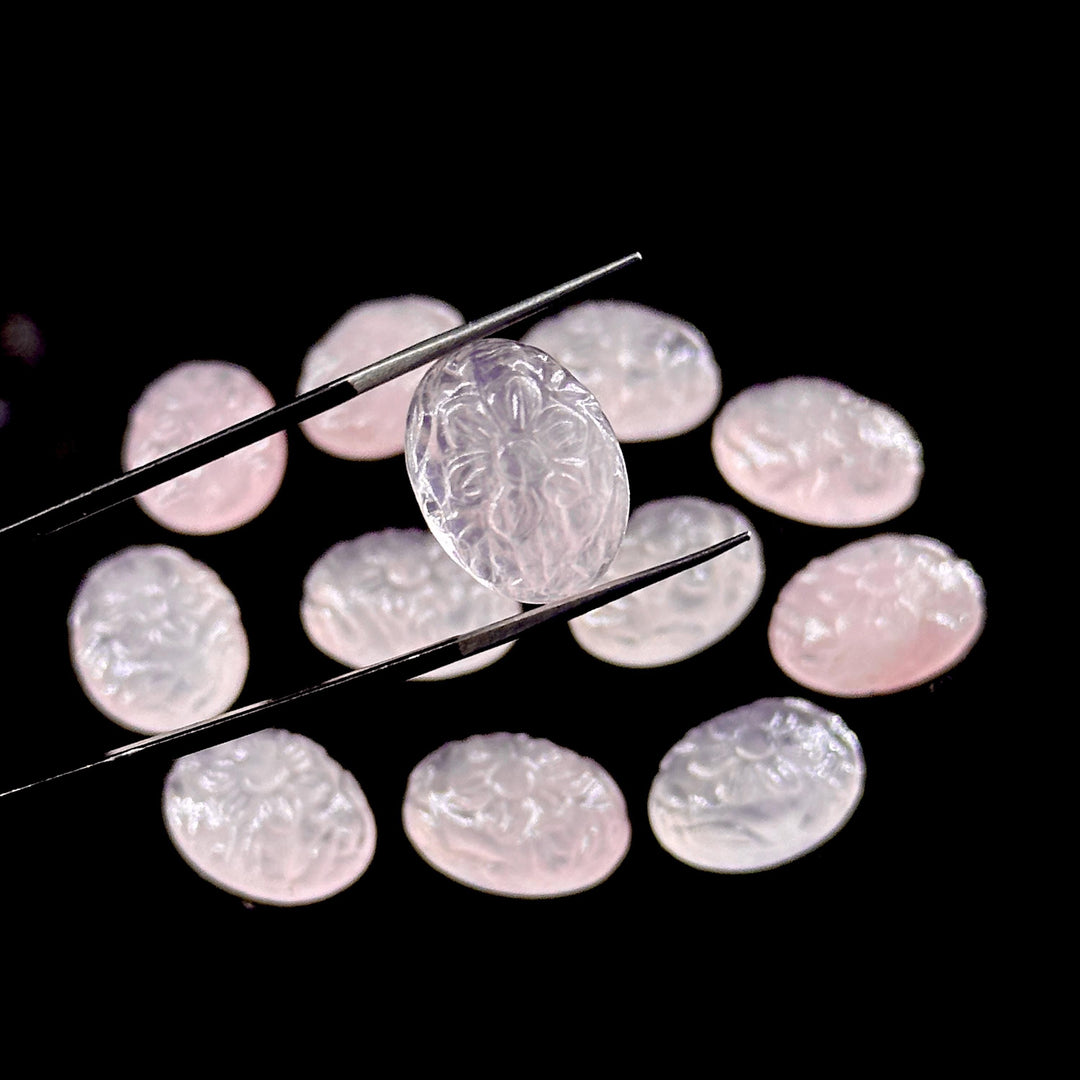 Natural Rose Quartz Carved Oval Shape Beads, Hand Carved Gemstone Beads, Loose Carving Beads 12X16 MM Rose Quartz Oval Charms