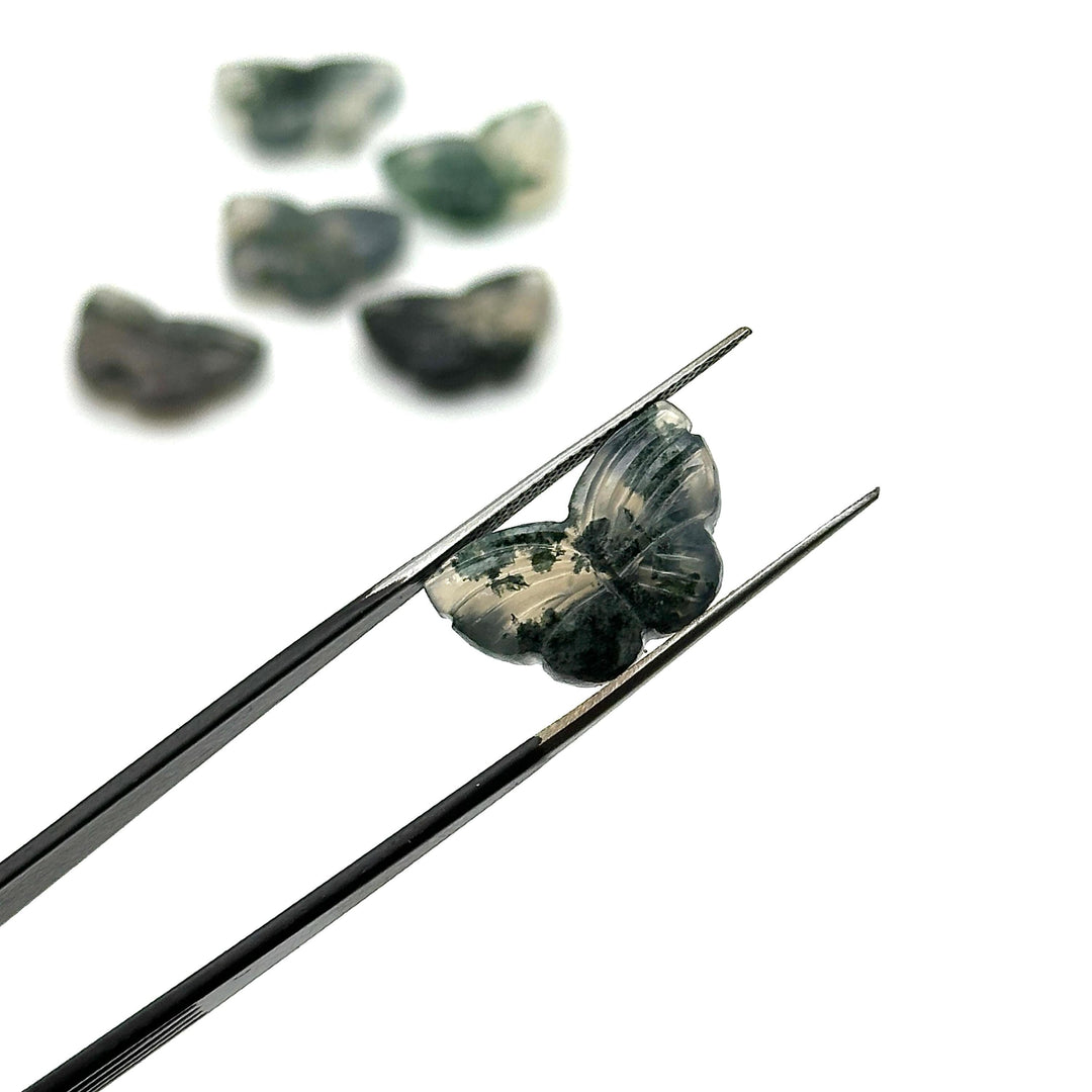 Carved Moss Agate Butterfly Beads: Handmade Gemstone Jewelry Making (11x18mm