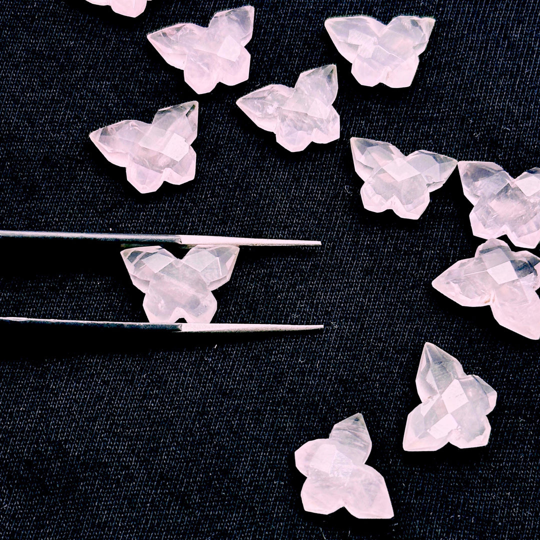 Natural Rose Quartz Butterfly Shape Beads, Faceted Butterfly Gemstone, Rose Quartz Animal Carving Beads For Jewelry, Charms Beads 14x10 MM