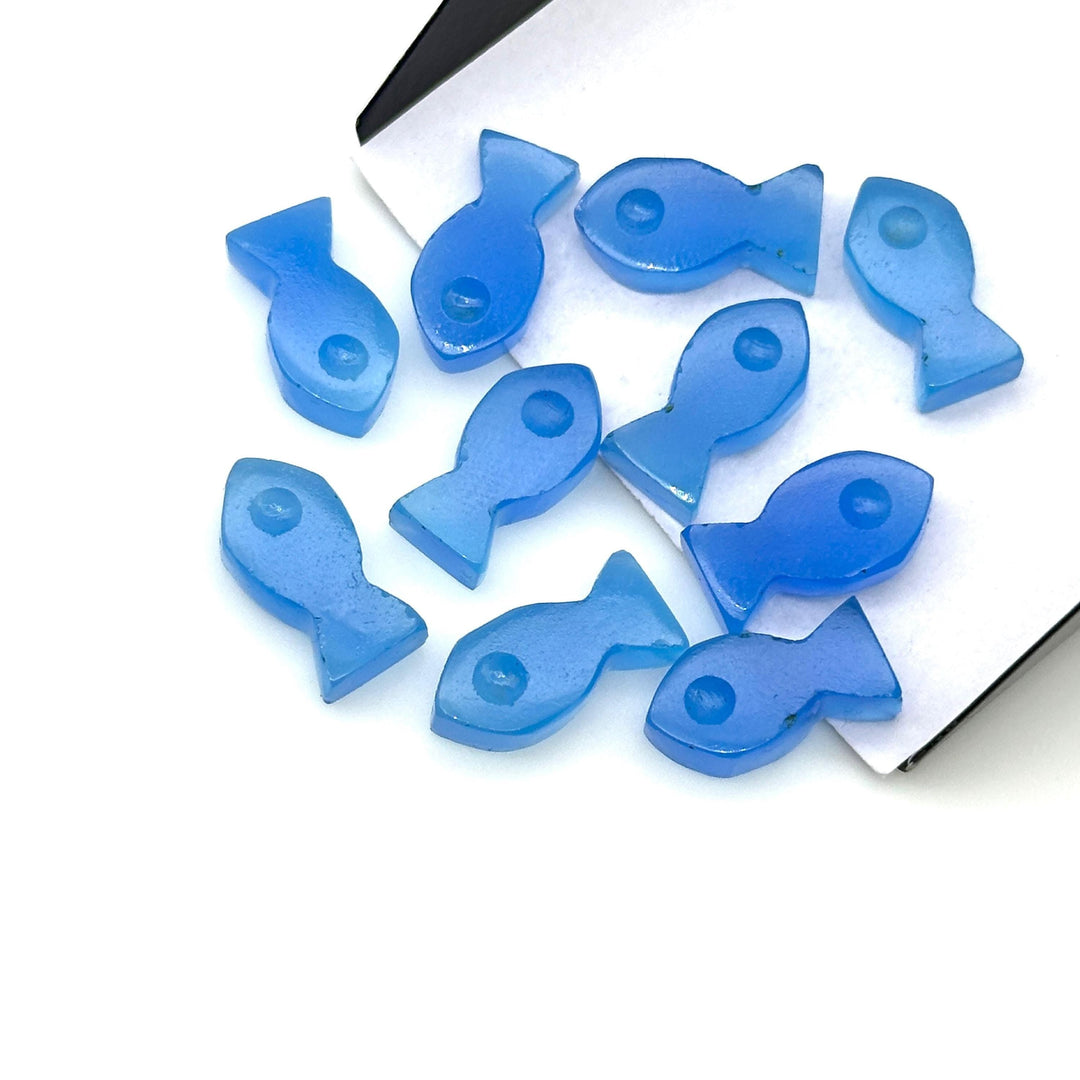 Pretty Blue Chalcedony Fish Charm Beads, Fancy Fish Shape Carved Gemstone, 7X14 MM Loose Gemstone Fishes For Jewelry Making, Fish DIY Beads