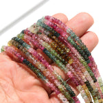 Load image into Gallery viewer, Watermelon Tourmaline Smooth Rondelle Beads, Natural Multi Tourmaline Plain Rondelle Wholesale Beads for Jewelry Making, 4 MM 8 Inches