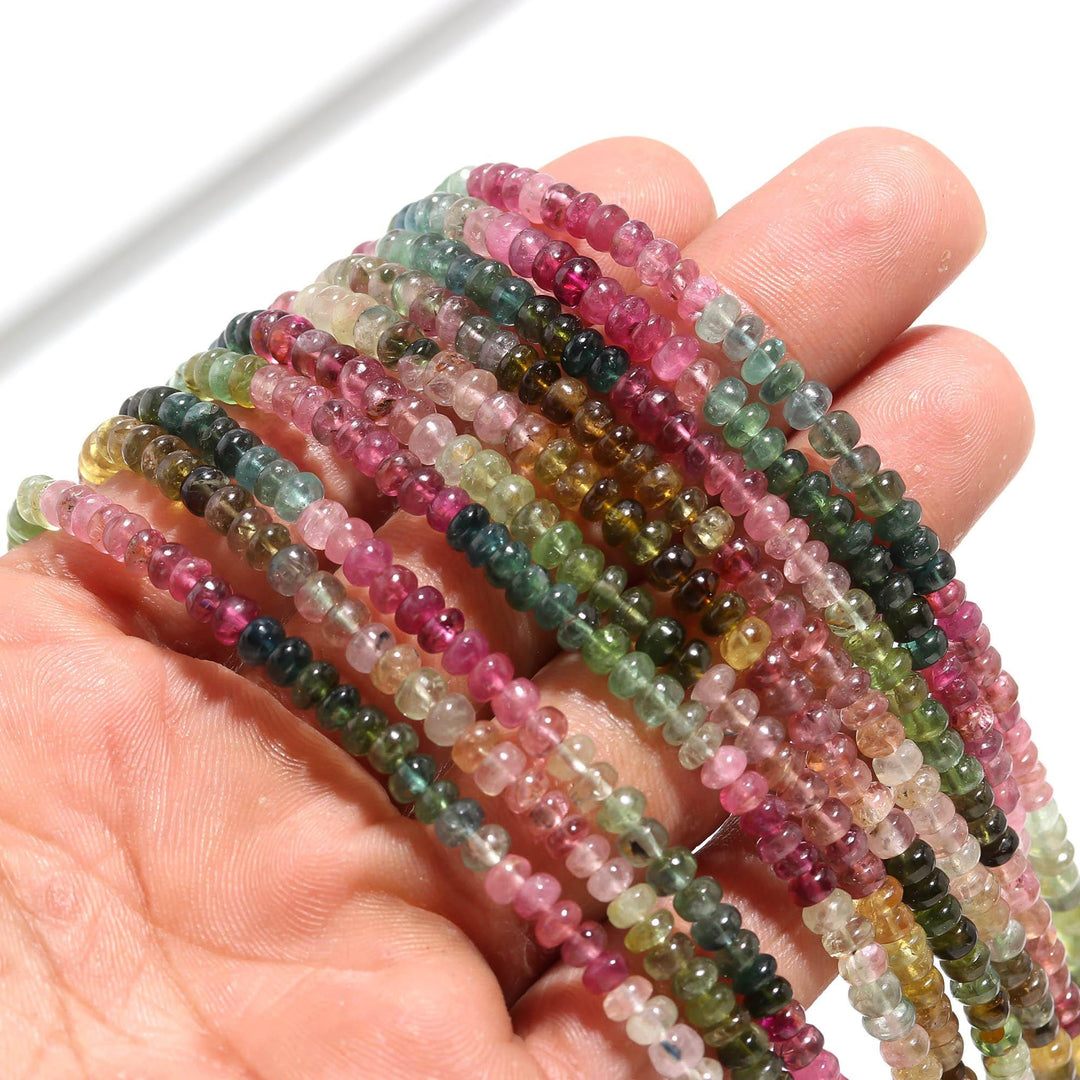 Watermelon Tourmaline Smooth Rondelle Beads, Natural Multi Tourmaline Plain Rondelle Wholesale Beads for Jewelry Making, 4 MM 8 Inches