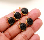 Load image into Gallery viewer, Natural Black Onyx Flower Pendant 11mm, 925 Sterling Silver With Gold Plated Round Shape Black Charms For DIY Jewelry Making