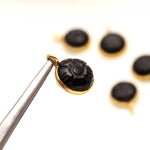 Load image into Gallery viewer, Natural Black Onyx Flower Pendant 11mm, 925 Sterling Silver With Gold Plated Round Shape Black Charms For DIY Jewelry Making