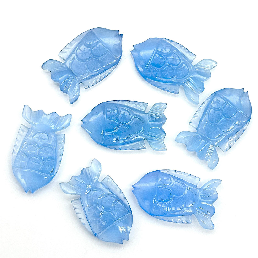 Blue Chalcedony Handmade Fish Carving ~ Fish Shape Carving Gemstone Briolette's ~ Jewelry Making Loose Gemstones ~ 1 Pieces 25X15mm