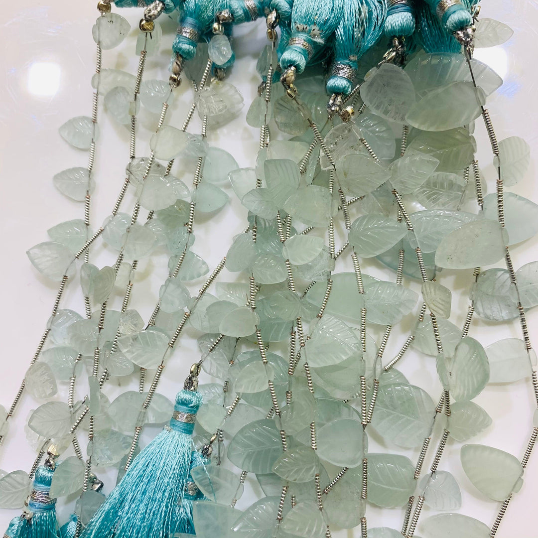10 pcs Natural Aquamarine Leaf Shape Carved Gemstone Beads, Leaf Shape Carved Gemstone, Gemstone Beads For Jewellery 10pcs beads strand