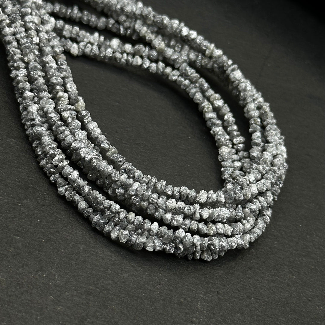 Raw Grey Diamond Beads: 1-2mm Uncut Nuggets, 8/16 Inch Strand