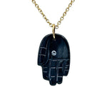 Load image into Gallery viewer, Genuine Black Onyx Hamsa Necklace, Gemstone Hamsa Necklace Gift For Her, Reiki Healing Jewelry, Black Charm Protection Necklace 25 MM Hamsa