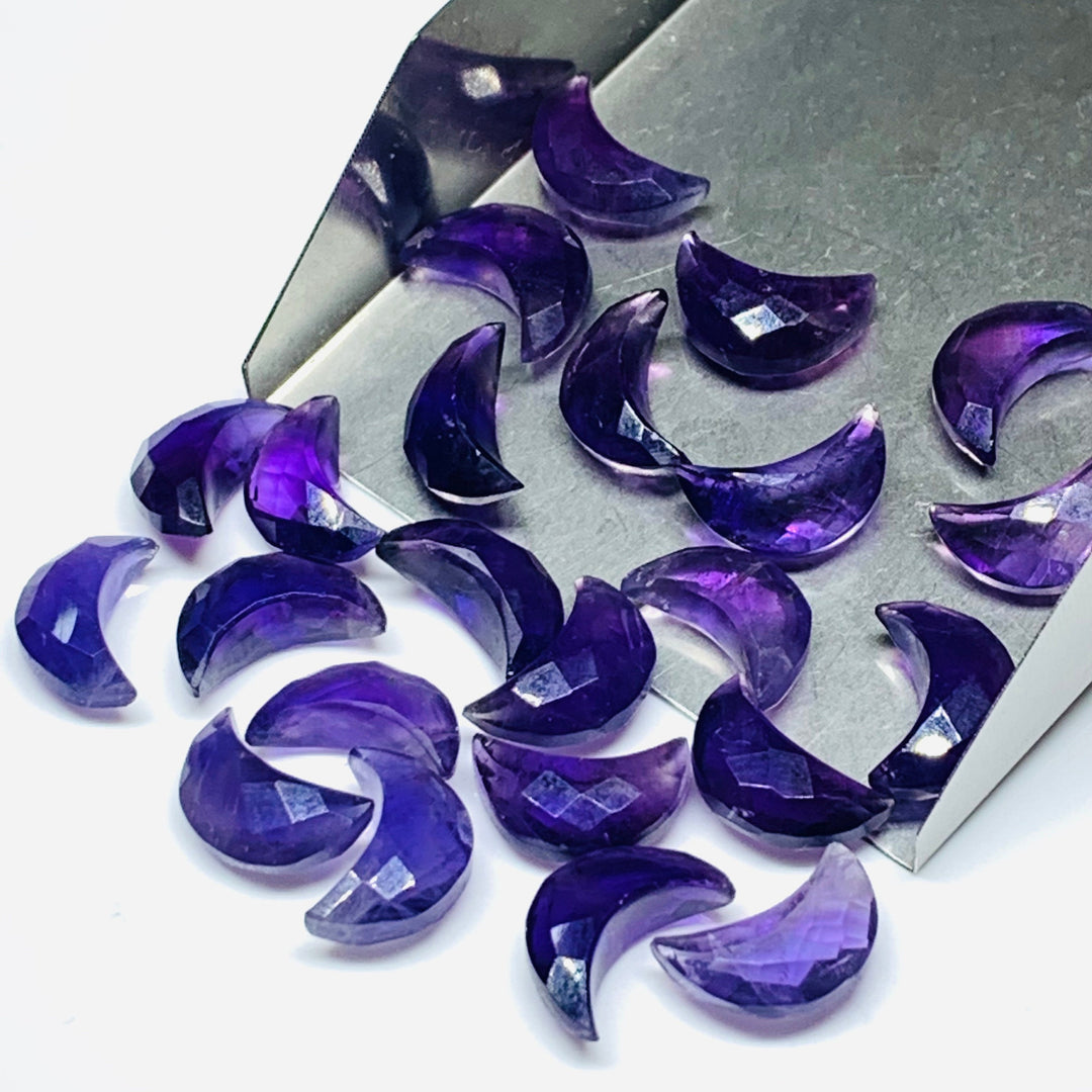 Amethyst Moon Briolette Beads: Faceted Carved Gemstone (12mm)