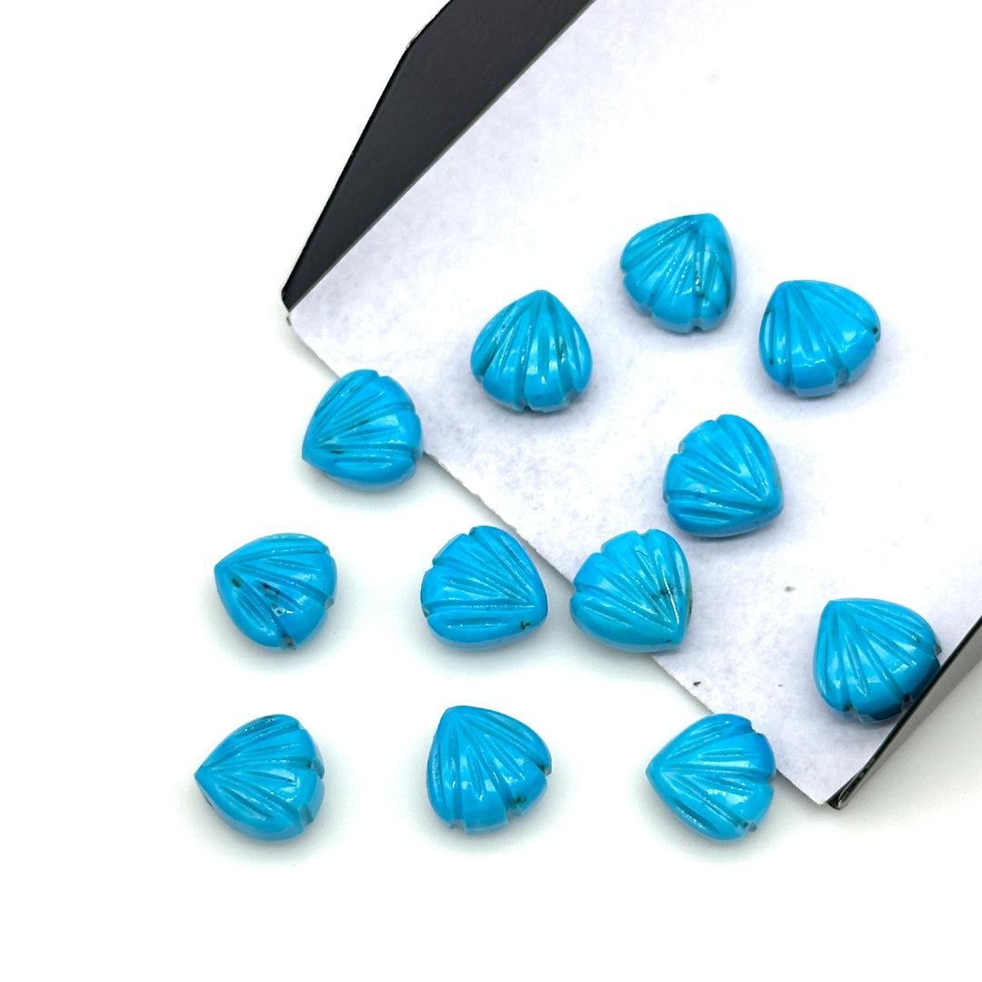 Blue Turquoise Shell Shape Beads, 8 MM Hand Carved Seashells, Tiny Carved Beads, Turquoise Shell Charms, Jewelry & Craft Making Gemstones
