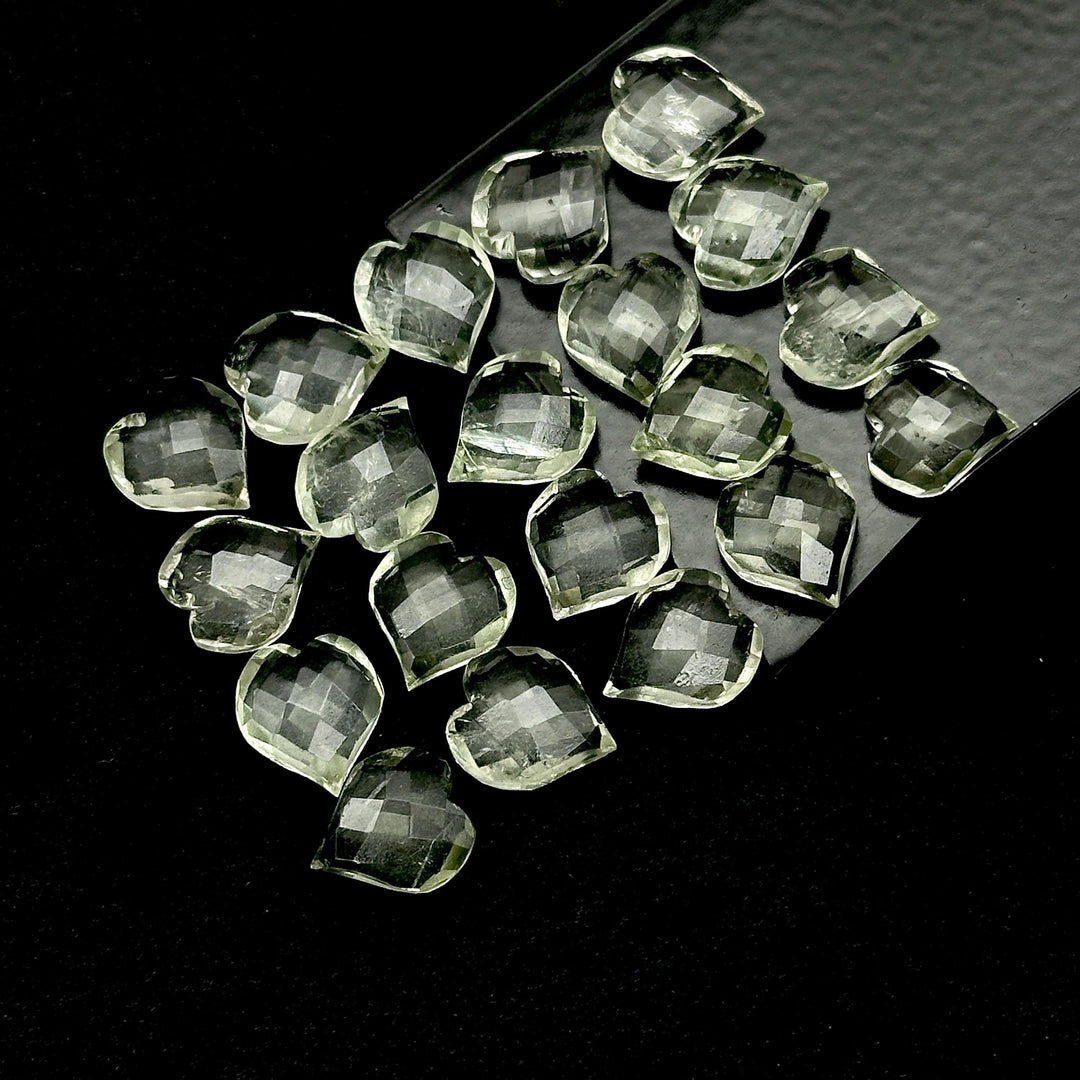 Faceted Green Amethyst Heart Shape Beads, Natural Green Amethyst Hand Carved Heart Charms for Jewelry Making, Heart Shape Briolette's, 13 MM