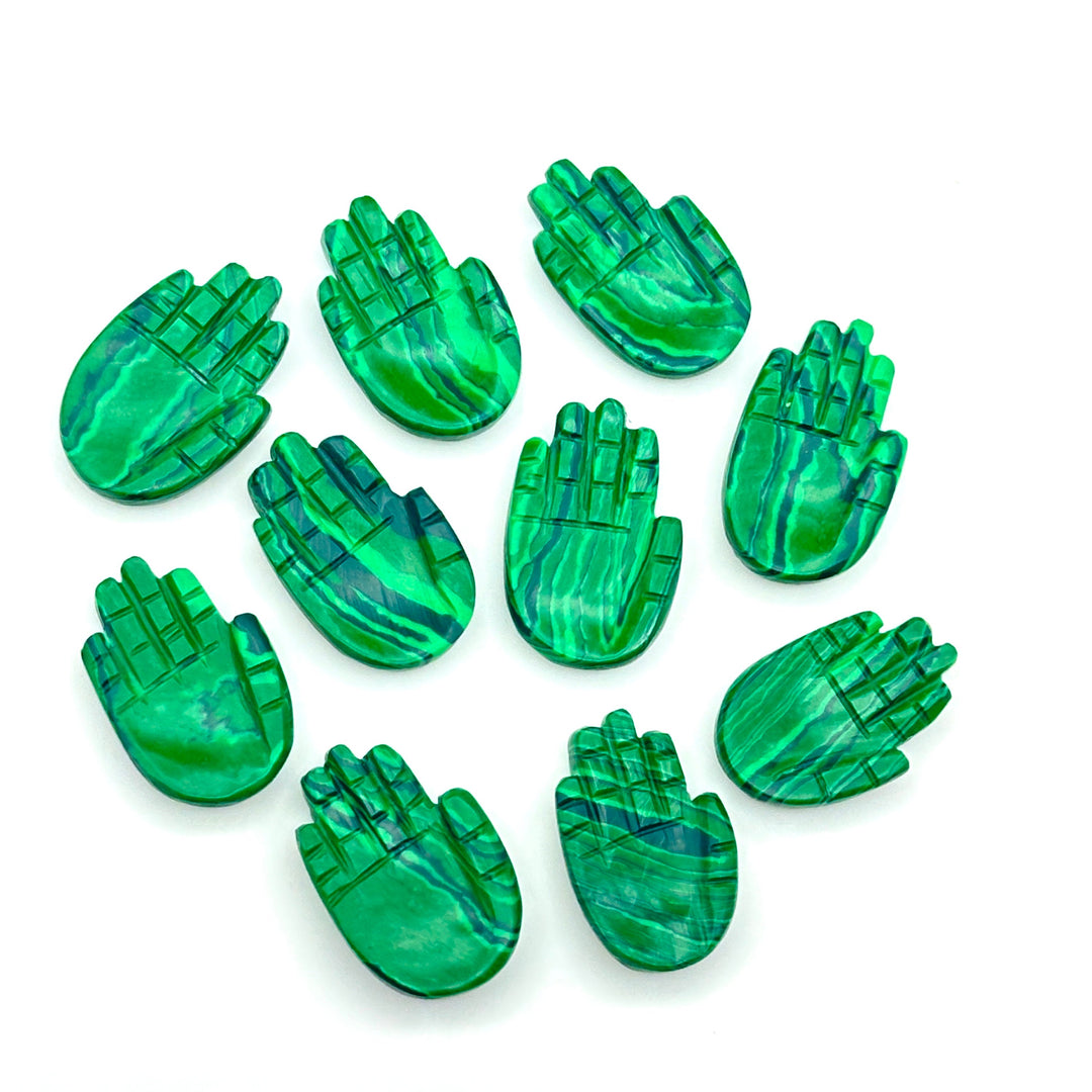Natural Malachite Hamsa Shape Carving Gemstones, 25 MM Palm Shape Gemstone, Healing Power Of Hamsa, Hand Carved Jewelry Making Charms