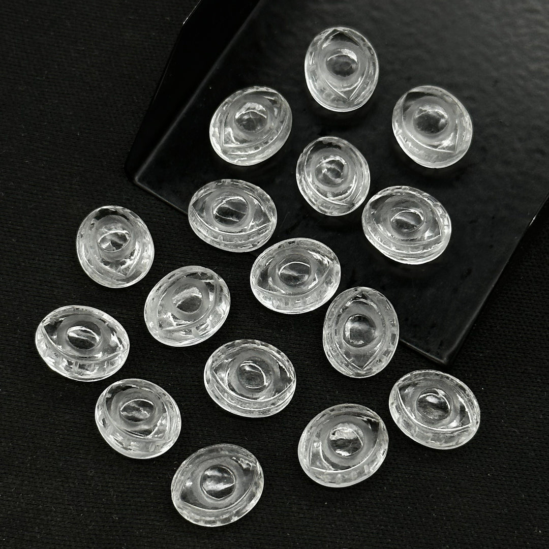 Natural Crystal Quartz Evil Eye Beads, Hand Carved Gemstone Beads, Loose Oval Eye Beads, Evil Eye Charm Beads, Loose Carving Beads 10X12 MM